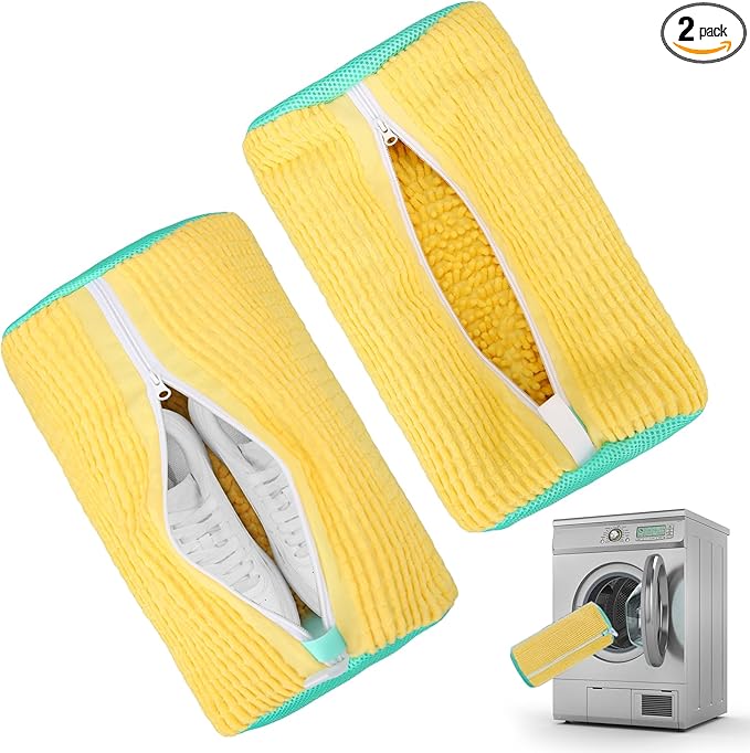 2Pcs Shoe Washing Machine Bag, Reusable Shoes Cleaning Bags for All Shoe Types, Laundry Shoe Bag for Washer and Dryer (Yellow)