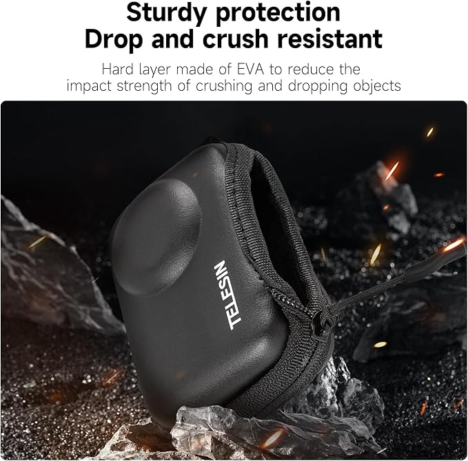 TELESIN Mini Carry Case Lens Protector for DJI Action 5 Pro Action 4 Action 3 Insta 360 Ace Insta360 Ace Pro Accessories, Mini Protective Carrying Bag Half Zipper for Selfie Stick Tripod Accessory
