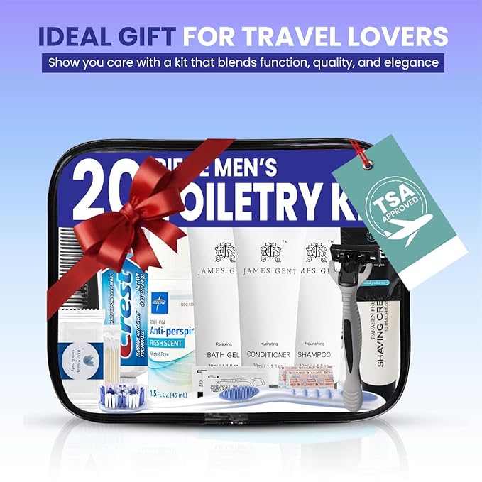 Trektote Travel Toiletry Kit for Men and Women – 20 Piece Set of Travel Size Toiletries, TSA Compliant, Includes Shampoo and Conditioner, Body Wash, Toiletry Bag & More (Pack of 3)