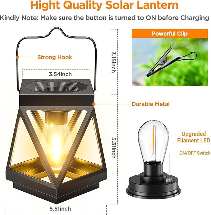 KOOPER 4 Pack Solar Lanterns Outdoor Waterproof, Upgraded Black Metal Hanging Solar Lights Outdoor Lanterns Decorative for Yard Patio Table Pathway Garden Decor