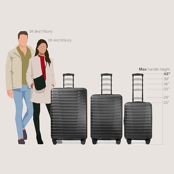 U.S. Traveler Boren Polycarbonate Hardside Rugged Travel Suitcase Luggage with 8 Spinner Wheels, Aluminum Handle, Black, 3-Piece Set, USB Port in Carry-On