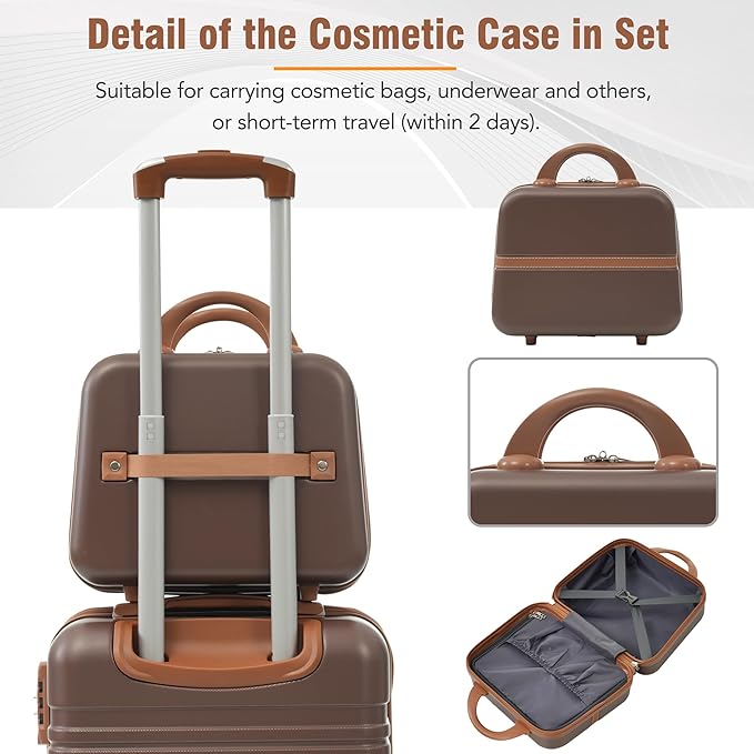 Merax Luggage Set 2 Piece Suitcase Set with Cosmetic Case Expandable Spinner Wheels Vintage Luggage Sets (Brown,20"+24")