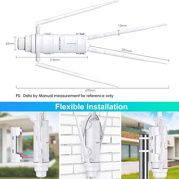 WAVLINK AC1200 Outdoor Long Range Weatherproof WiFi Extender/Wireless Access Point with Passive POE, Dual Band 5G+2.4G, 4x7dBi Omni Directional Antennas,Supports Router/AP/Repeater/Mesh Modes