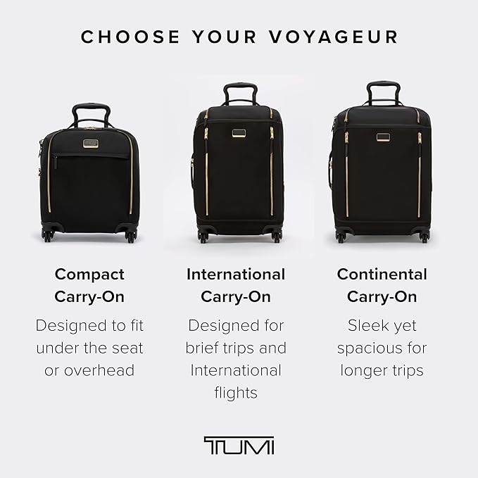 TUMI - Voyageur Leger 4 Wheeled Luggage - Women's Lightweight and Spacious, Sleek Silhouette, Durable Premium Suitcase - 26" Short Trip Expandable Packing Case, Black with Gold Hardware