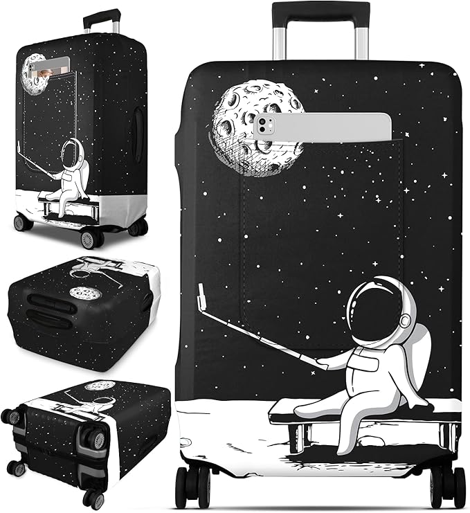 Slohif Luggage Cover for Suitcase Tsa Approved Protector - Luggage Sleeve Large Suit Case Cover Travel Stretch Baggage Case Protective Washable Fit 28-30 Inch Astronaut L