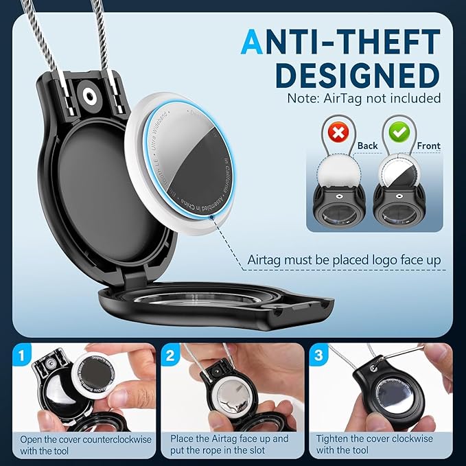 2 Pack Airtag Holder,Waterproof AirTag Case with Secure Lock, Airtags Keychain for Apple Airtag,Anti-Lost Protective Case Air tag Accessories for GPS Item Finder Tracker Luggage, Key,Pet,Cat Dog,Black