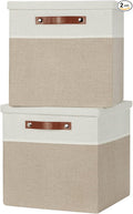 Temary Fabric Storage Bins with Lids 13 Inch Storage Cubes with Lid, Decorative Foldable Storage Boxes for Clothes, Closet Organizers (White&Khaki, 13x13x13inch)