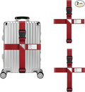 2-Pack Adjustable Luggage Straps for Suitcases – 2-Inch Wide Cross Travel Belt for 20"-32" Carry-On, Large & Collapsible Luggage – Durable Seatbelt Material, Suitcase Belts & Connector Straps (red)