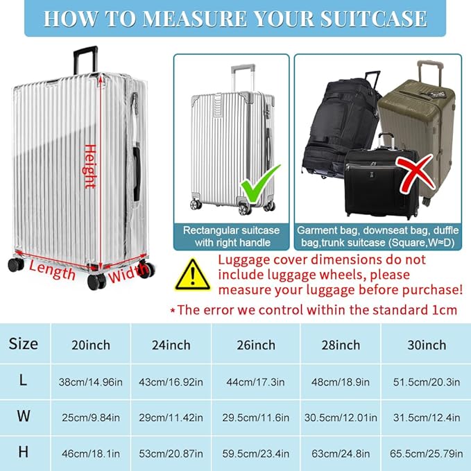 Yotako Upgraded Zippered Clear PVC Suitcase Cover, 20 Inch Luggage Covers for Suitcase Luggage Protector Suitcase Cover 20''