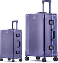 Metal All Aluminum Carry-on Luggage TSA Customs Lock Zipperless Silent Rotary Wheel Business Suitcase Aluminum Frame Set (blue, 2Piece(20/28))