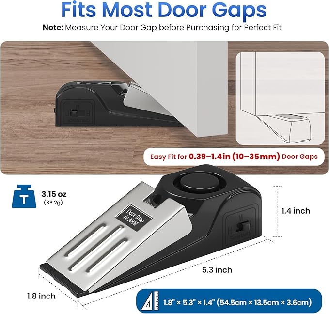 HOSOM Door Stop Alarm for Home & Travel Safety, 120dB Loud Siren Door Stoppers Security Device, Portable Anti-Slip Door Stop Wedge for Apartment, Hotel, Great for Travelers,1 Pack