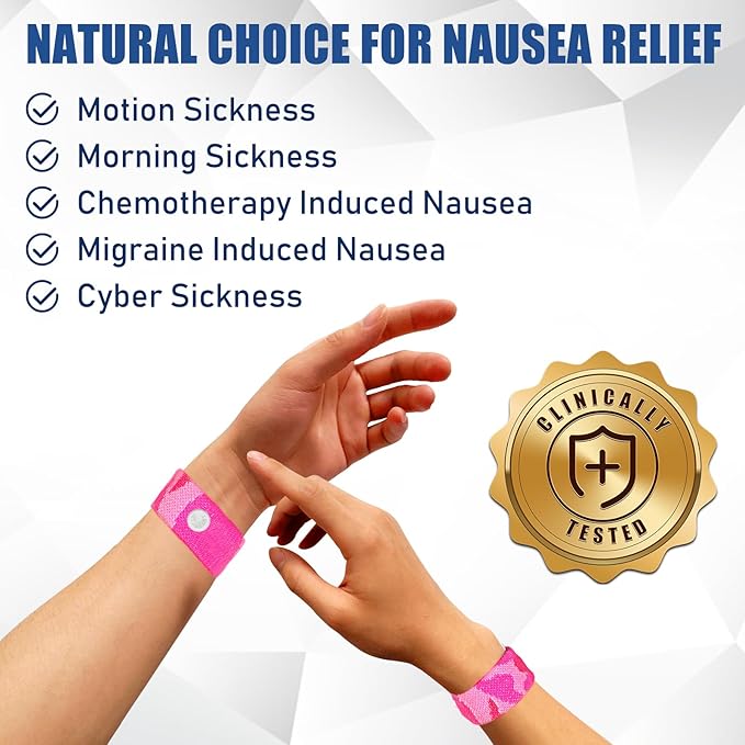 Motion Sickness Bands Anti Nausea Wristband for Adult and Kids Morning Sickness Relief for Pregnant Women Acupressure Nausea Relief for Car, Sea, Air Sickness - 1 Pair Camo Pink