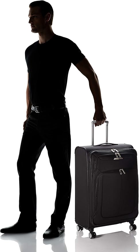 Samsonite Solyte DLX Softside Expandable Luggage with Spinner Wheels, Midnight Black, Checked-Medium 25-Inch