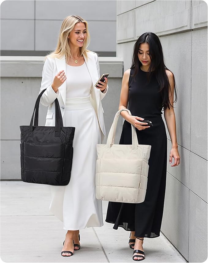 BAGSMART Tote Bag for Women, Lightweight Puffy Tote Bag with Compartments Shoulder Bag Handbag for Travel, Work, Gym,
