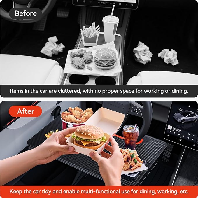 YONZEE 2-in-1 Car Steering Wheel Desk Tray & Car Seat Gap Filler Organizer – Foldable Carbon Fiber Look Table for Laptop, Eating, Writing – Universal Fit for Most Vehicles Orange
