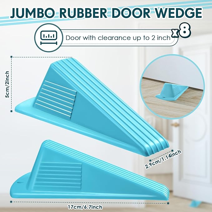 Frienda 8 Pcs Jumbo Door Stoppers Heavy Duty Door Stopper Tall up to 2inch Tall Wedge TPR Large Wedge Stackable Big Rubber Doorstop for Hotel Carpet Hardwood Concrete and Tile (Blue)