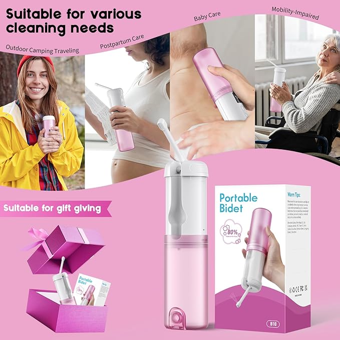 Peri Bottle for Postpartum Care-250ml Portable Bidet for Travel with 5 Sprayer Modes,2000mAh Rechargeable Electric Bidet with 8 Replaceable Nozzles for Perineal Care & Post-Surgery Care(White Purple)
