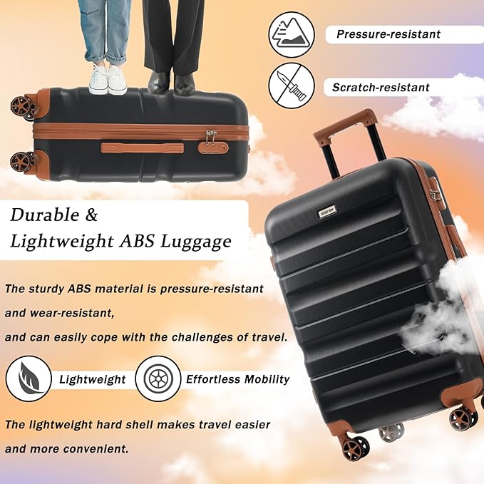 Merax Luggage Set 13 Piece, Hardshell ABS Suitcases with 8 Silent Spinner Wheels, Durable and Lightweight Travel Luggage for Family Trips, Black Brown