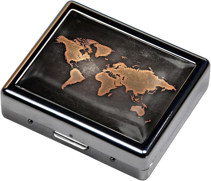 Silver Vintage Pill Box 7 Day Metal Pill Box with Mirror and 8 Compartments Cute Travel Pill Organizer for Purse (Vintage World Map)