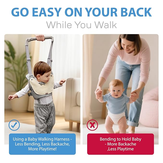Baby Walking Harness-Handheld Assistant Belt- Toddler Infant Walking Aid for Trainer & Support 7-24 Month Old (all-season-Gray-1817)