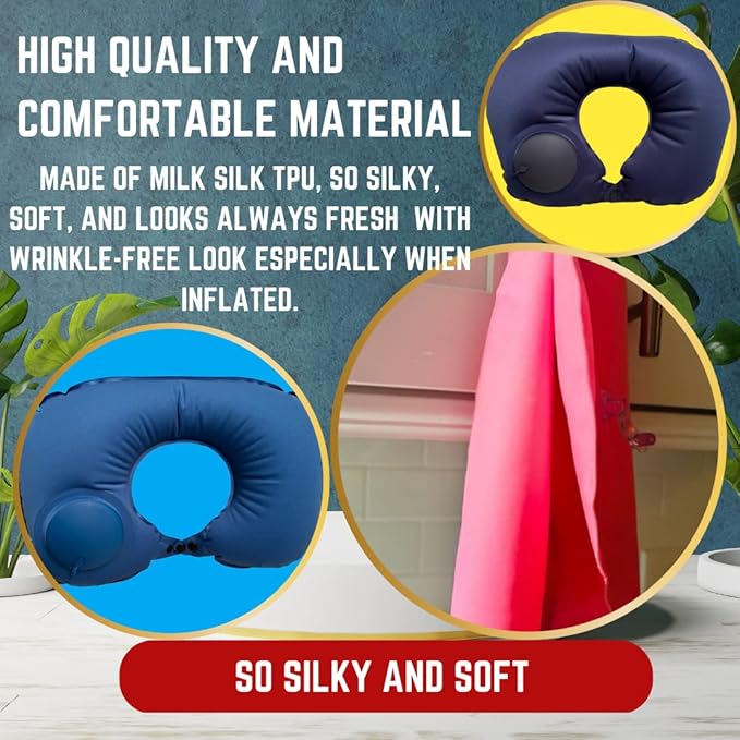 Airplane Pillow - Inflatable Travel Pillow - Airplane Essentials - Travel Neck Pillow - Inflatable Neck Pillow for Traveling - Neck Pillows for Travel - Blow Up Airplane Pillow - Milk Silk TPU