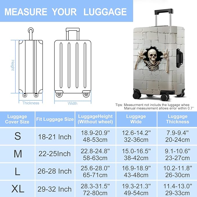 Luggage Cover Washable Suitcase Protector Anti-Scratch,Stretchable Fit for 20-34Inch Luggage Durable Travel Bag Cover with Zipper Closure (Skull, S(fits 20-22inch suitcase))