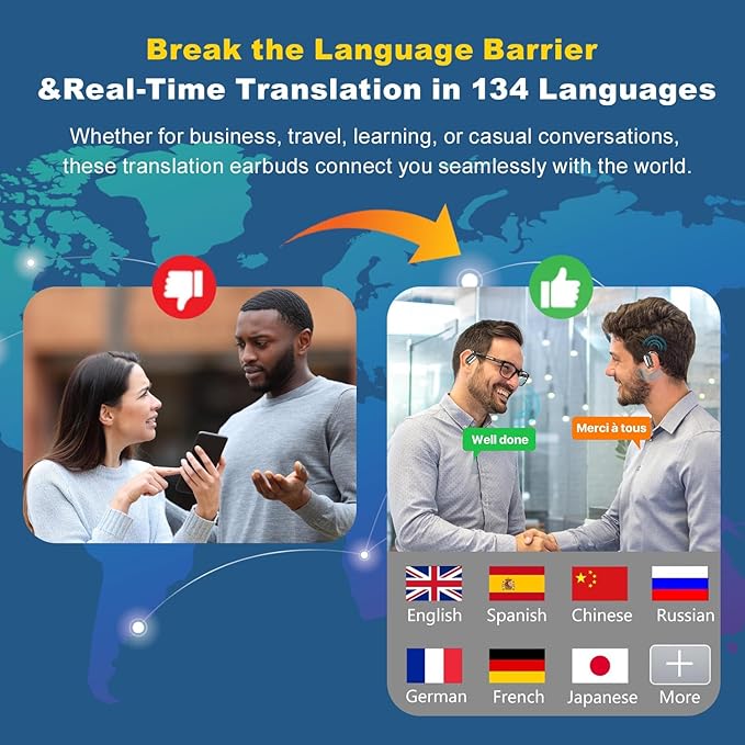 AI Language Translator Earbuds Real Time, 3-in-1 Translation Earbuds 134 Languages & Accents and Long Battery Life, HF Sound, Spanish/English Audífonos Traductores for Travel Business Learning, Beige