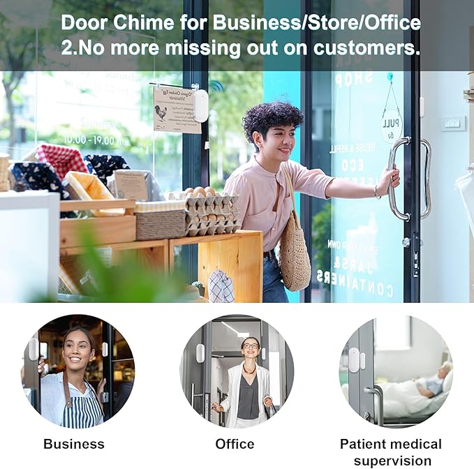 SanJie Wireless Door Chime Sensor, When Door Opens, Entry Alarm for Business/Home/Kids, 5 Adjustable Volume Ringer Alert 2 Sensors + 1 Receivers, 500 FT Range,26 Chimes