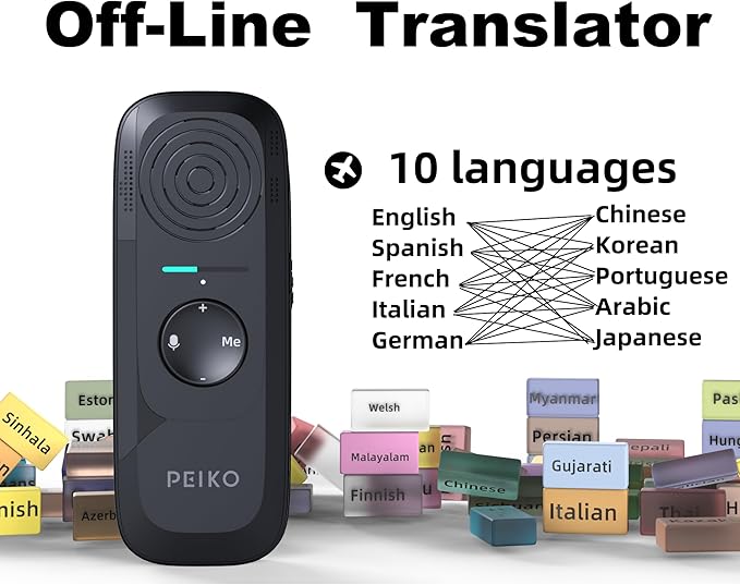 Peiko 136 Language Translation Device, Two-Way Real-time AI Voice Instant Online Translator, Mini Tech Gadget, Offline Translation, Learning Travel and Business Communication