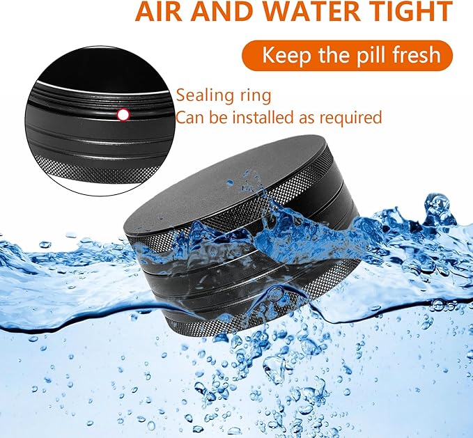 Small Pill Case - Portable Waterproof Small Pill Box for Daily Medicine - Versatile Storage for Travel, Camping, Hiking - Aluminium Alloy Round Container (Black)