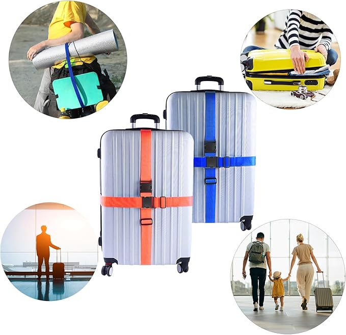 2Pcs Luggage Straps for Suitcase Travel Accessories TSA Approved, 80In Long Belts to Keep Your Suitcase Secure, Adjustable Bag Straps with Quick-Release Buckle for Travel Bag Closure, Multicolor