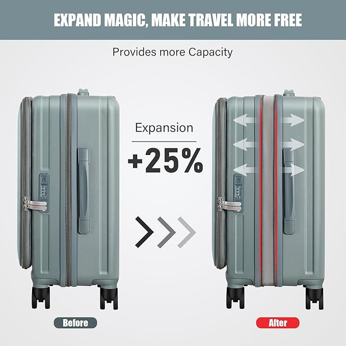 buy 0ne get 0ne free! Carry On Luggage Front Opening 20in Suitcase with TSA Lock PC Hardside Rolling Luggage Travel Suitcase, Small, Hardside Expandable Luggage with Spinner Wheels (Grey)