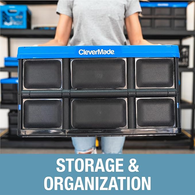 CleverMade Collapsible Storage Bins - Stone 3 Pack 62L - Stackable Containers Heavy Duty Capacity Folding Crates - Space-Saving for Home