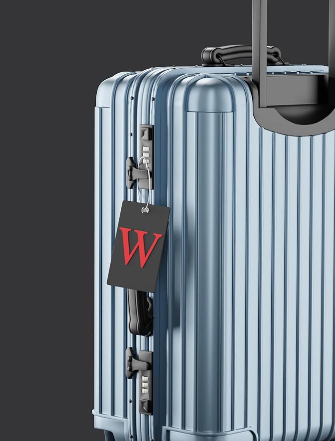 Gostwo 2 Pack Luggage Tags for Suitcases, 26 Initial Letter Travel Luggage Baggage Identification Labels ID Tag Fully Bendable Tags with Stainless Steel Loop (Black) (Letter B)