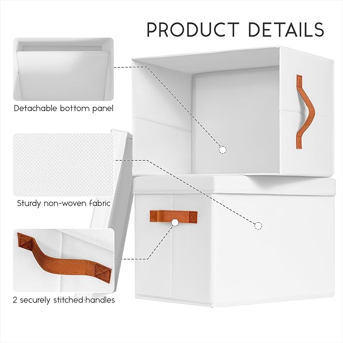 Storage Bins with Lids - Large Fabric Closet Bins with Lid, 8 Pack Clothes Organizers and Storage, Collapsible Stackable Cube Basket for Home, Office, Dorm, White