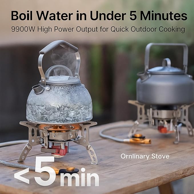 Windproof Camping Stove, Portable Camping Stove with Piezo Ignition, Collapsible Design with Carrying Casefor Outdoor Hiking, Backpacking, Picnic & Emergency Cooking (6800W)
