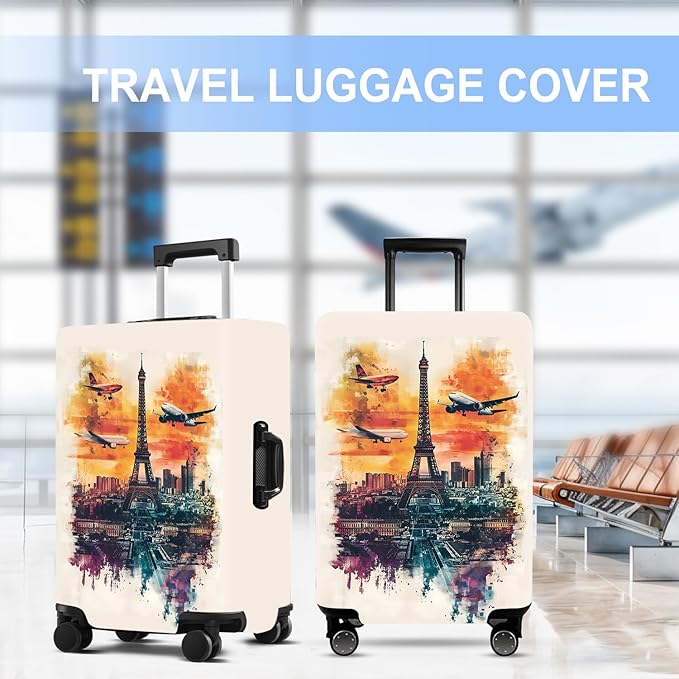 Luggage Cover Washable Suitcase Protector Anti-scratch Suitcase cover Fits 20-34 Inch Luggage (Tower-1, S(20-22inch suitcase))