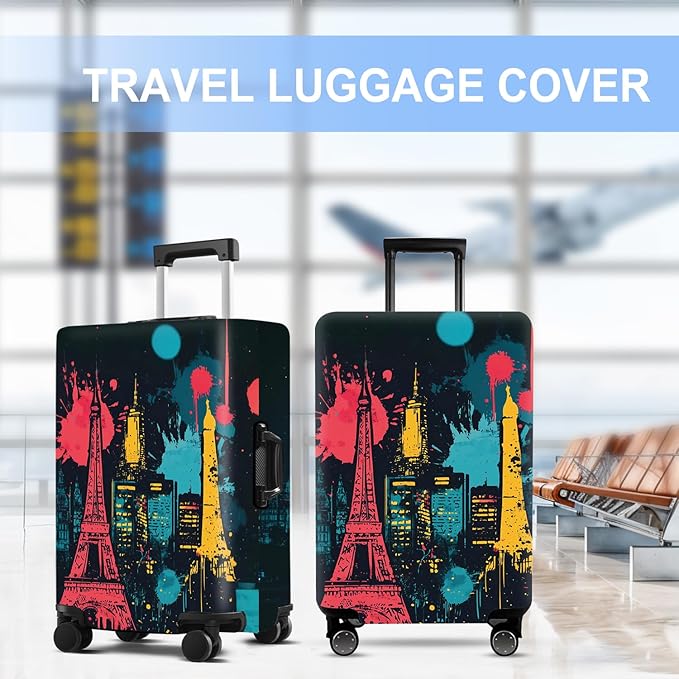 Luggage Cover Washable Suitcase Protector Anti-scratch Suitcase cover Fits 20-34 Inch Luggage (Tower-4, L(28-30inch suitcase))