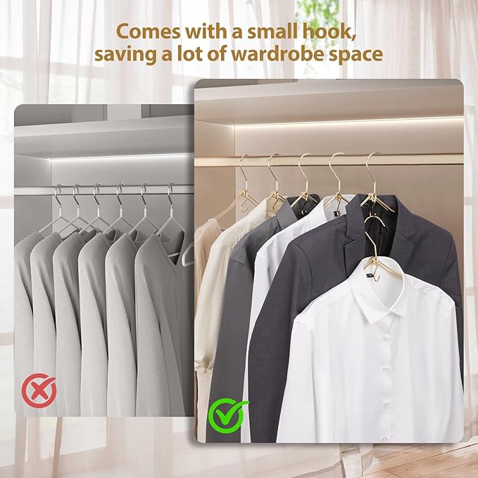 VWV 10P Gold Hanger, 15.35 Inch Fashion Metal Folding Clothes Hanger, Lightweight and Sturdy Folding Clothes Hanger Perfect for Hotels, Traveling, Camping, etc.