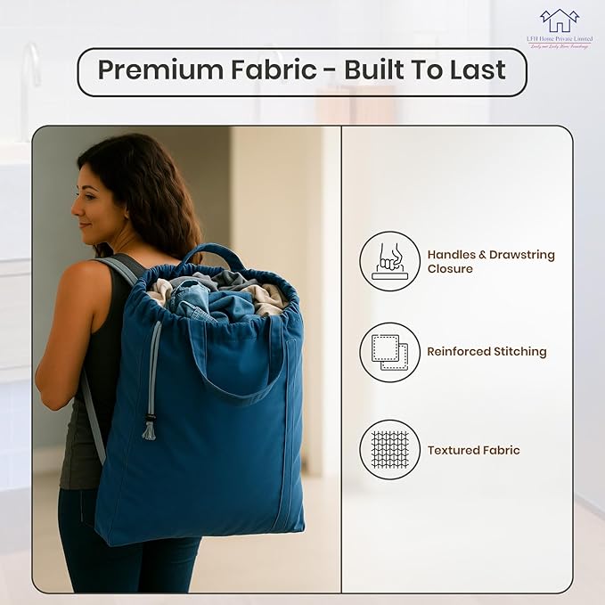 LFH Home Cotton Canvas Large Laundry Bag with Handle, Heavy Duty Drawstring Closure Washable Laundry Bags, School Travel, Home, Hotel, College Dorm, Organizer Sack, Toys Clothes 20x30-Sky Blue
