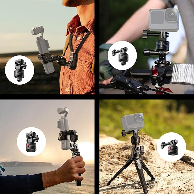 NEEWER GP-24 Action Camera Mount Accessories Kit for POV Shots, 4 in 1 ABS Magnetic Quick Release Mount with 1/4" Thread & Cleaning Cloth Compatible with GoPro DJI Osmo Action Insta360