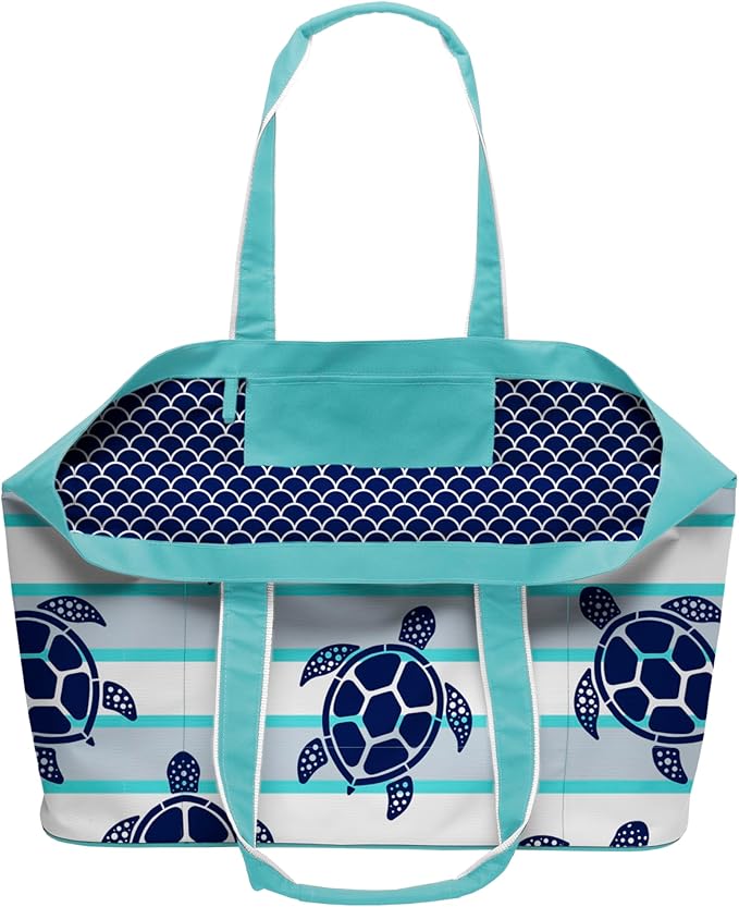 geckobrands Oversized Beach Tote – Large and Stylish Beach Bag with 4 Exterior Pockets and Zippered Internal Compartment