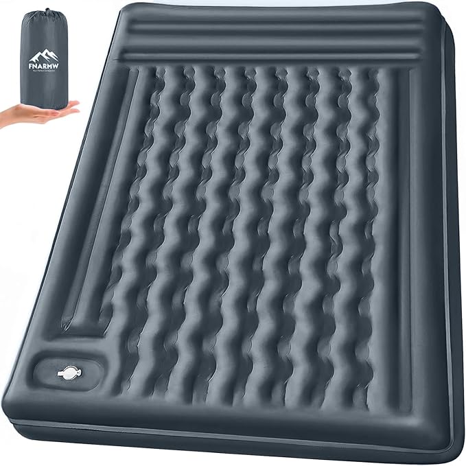 Double Sleeping Pad Camping, Self Inflating 6'' Extra-Thick 2 Person Pillow Built-in Foot Pump Waterproof Inflatable Sleeping Mat Backpacking, Tent, Hiking, Portable Camping Pad (Light Gray)