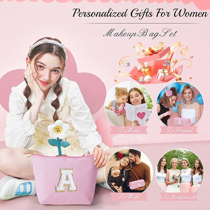 YOOLIFE Cute Makeup Bag for Women - Personalized Women Gifts Pink Makeup Pouch for Girlfriend Bridesmaid Wife | Cosmetic Travel Toiletry Bag for Her Mom | Birthday Gift Idea for Friend Female Sister N