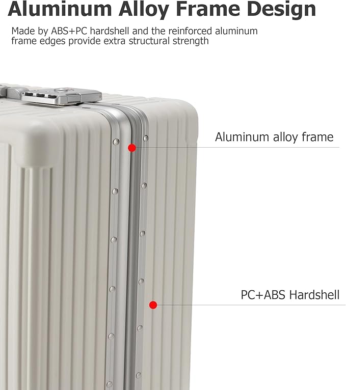 feilario 20in Aluminium Frame PC Hard Shell Spinner Wheels Luggage, Built-In TSA lock Carry on Suitcase, with Cup Holder, USB Port, Phone Holder ﻿