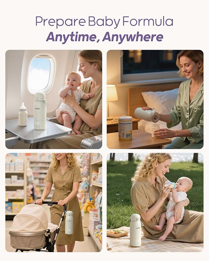 Nuliie Portable Milk Warmer for Travel, Double Leak‑Proof, Heating Milk & Water Faster, Cordless Bottle Warmer with Fast Charging, Anti-Dry & Anti-Burn Protection for All Day Needs, 17oz
