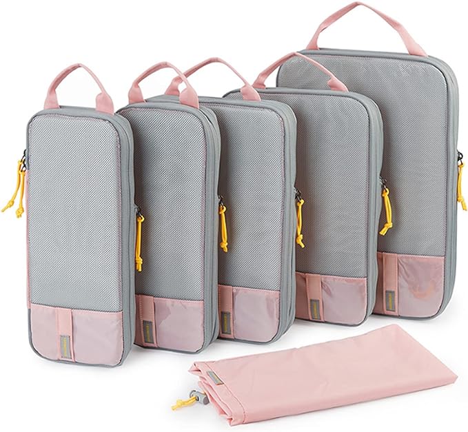 BAGSMART 6 Set Compression Packing Cubes - Lightweight Travel Essentials, Durable Luggage Organizer