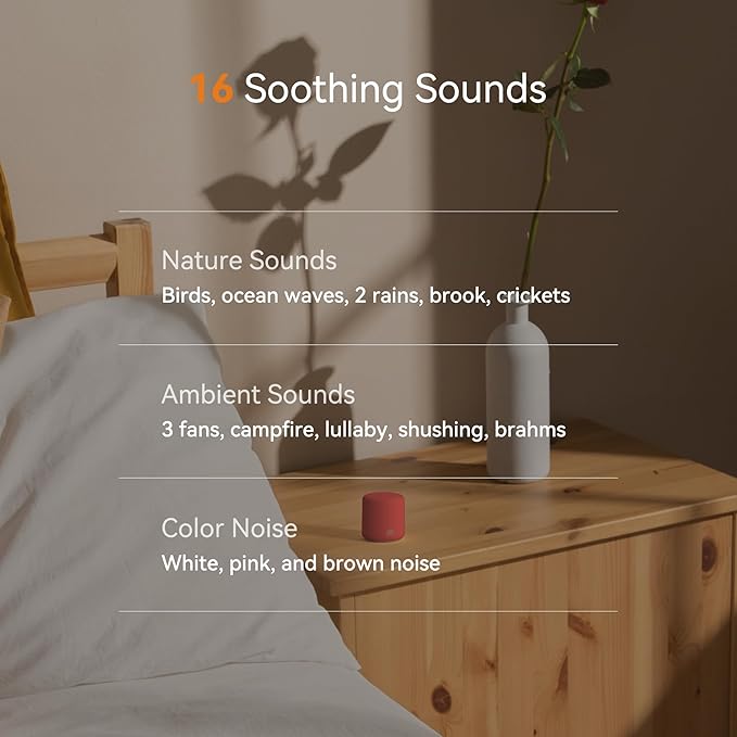 Dreamegg Travel White Noise Machine - Portable for Baby Adults, 16 Nature Sounds, Timer, Sleeping Gift, Red