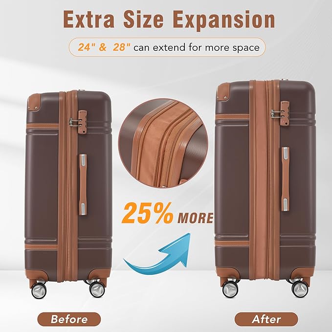 Merax Luggage Set 2 Piece Suitcase Set with Cosmetic Case Expandable Spinner Wheels Vintage Luggage Sets (Brown,20"+24")