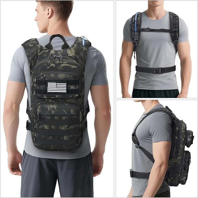 GENILU Tactical Hydration Backpack with 3L Water Bladder, Lightweight Molle Water Backpack Daypack for Men Women